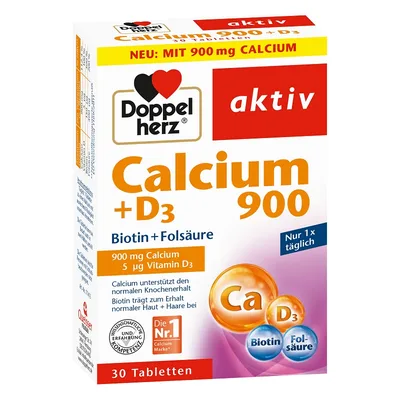 Calciu 900 + D3 + Biotina + Acid folic, Doppelherz Aktiv | 30 comprimate