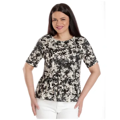 Bluza peplum dama ERV23V225 crem/negru floral, Eranthe | marimea L