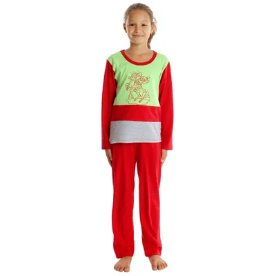 Pijama copii (fete) AI2359 rosu/vernil/gri, Andana | marimea 32 (5/6 ani)