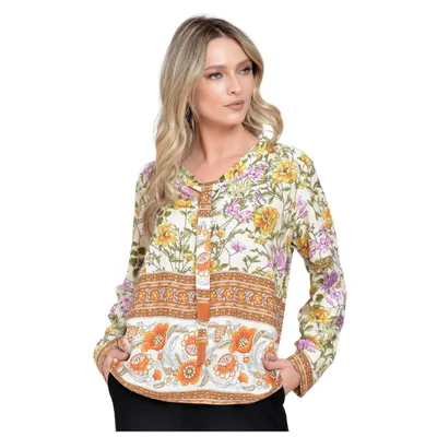 Bluza funda dama ERT23V236 alb floral/caramiziu, Eranthe | marimea L