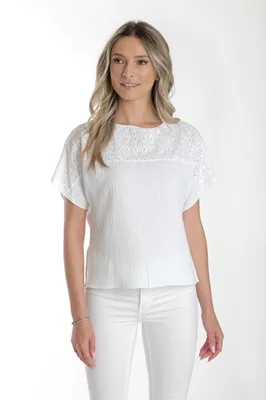 Bluza dantela brodata CV24058 alb, Cesy | marimea L