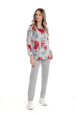 Tinuta dama CI25002 gri melanj/rosu floral, Cesy | marimea S