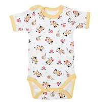 Body 4 capse maneca scurta RB03 alb/imprimeu pisicute, Rombaby | 9/12 luni