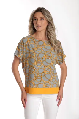 Bluza chimono CV24065 gri & mustar cercuri, Cesy | marimea L