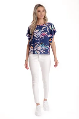 Bluza fluture CV24059 albastru marin & jungle pastel, Cesy | marimea XL