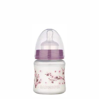 Biberon PP decorat cu gat larg si sistem anticolici 0-24 luni, 45001, Baby Nova | 150 ml