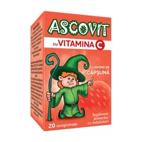 Ascovit cu vitamina C cu aroma de capsuni, 100 mg, Omega Pharm | 20 comprimate