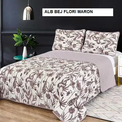 Set cuvertura + 2 fete de perna ELEGANCE alb bej flori maron 230x240 cm, Ralex | 1 buc