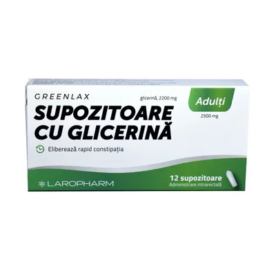 Supozitoare cu glicerina pentru adulti Greenlax, Laropharm | 12 bucati