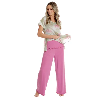 Set 3 piese AP2526 roz quartz/vernil floral, Andana | marimea XXL
