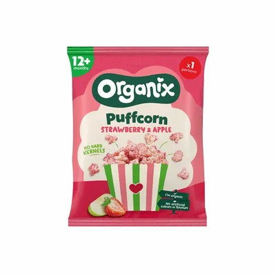 Puffcorn Snack Bio cu Capsuni si Mere, 12 luni+, Organix | 10 g