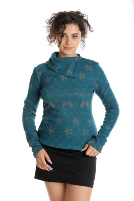Pulover guler CT24095 verde turcoaz/gri, Cesy | marimea S