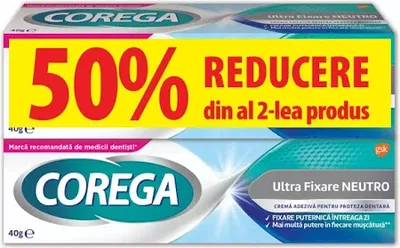 Corega Ultra Fixare Neutro, pachet (1+50% reducere la al doilea produs), Haleon | 2 x 40 g