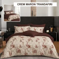 Lenjerie pat FINET (6 piese) crem maron trandafiri 230x250 cm, Ralex | 1 buc