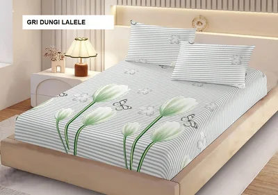 Husa de pat FINET + 2 fețe de perna gri dungi lalele 200x160 cm, Ralex | 1 buc