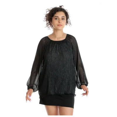 Bluza voal CT24099 negru/insertii argintii, Cesy | marimea S
