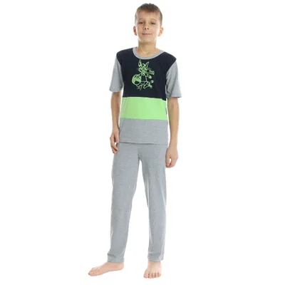 Pijama copii (baieti) AP2410 gri/vernil/bleumarin, Andana | marimea 34 (7/8 ani)