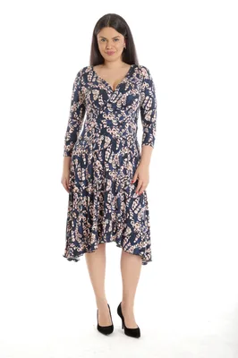 Rochie petrecuta si colturi CP23011 bleumarin floral, Cesy | marimea S