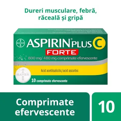 Aspirin Plus C Forte 800 mg/480 mg, Bayer | 10 comprimate efervescente