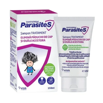 Sampon tratament pentru paduchi + pieptene Santaderm Parasites, Viva Pharm | 150 ml