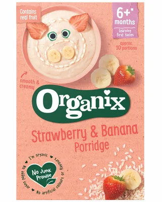 Cereale Ecologice BIO cu orez, porumb, capsuni si banane, 6 luni+, Organix | 120 g