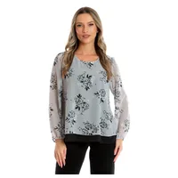 Bluza voal dublu CP25024 gri floral/negru, Cesy | marimea XL