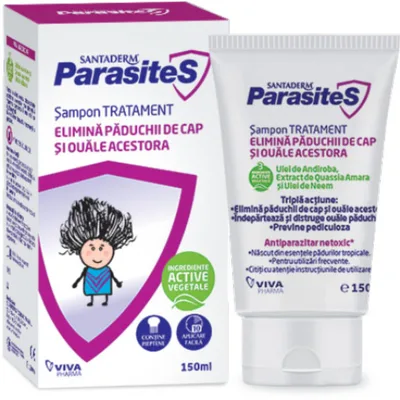 Sampon tratament pentru paduchi Santaderm Parasites, Viva Pharma | 150 ml
