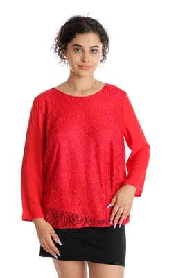 Bluza dantela & voal CT24102 rosu, Cesy | marimea L