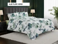 Lenjerie de pat policoton ELVO alb flori verzi 230x250 cm, Ralex | 1 buc