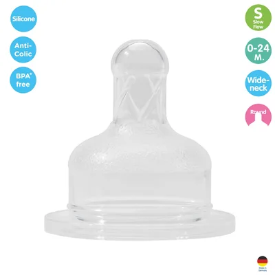 Tetina cu gat larg Natural+Soft, mar.S-debit mic, 0-24 luni, 14211, Baby Nova | 2 bucati