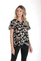 Bluza volan CV24055 negru floral, Cesy | marimea L