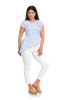 Bluza asimetrica ERV22B76 alb/albastru dungi, Eranthe | marimea M