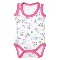 Body maiou/2 capse RB01 alb/imprimeu ursuleti/roz prafuit, Rombaby | 12/18 luni