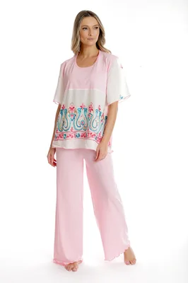 Pijama 3/4 dama AV2541 roz quartz/alb arabesc, Andana | marimea S