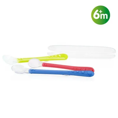 Lingurita silicon flexibila cu coada lunga si cutie depozitare +6 luni, Nuby | 1 buc