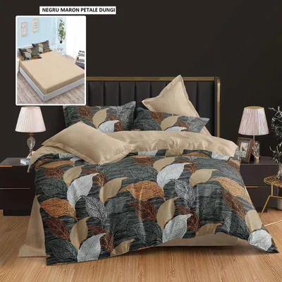 Lenjerie pat cu husa FINET (6 piese) negru maron petale dungi 180x200 cm, Ralex | 1 buc