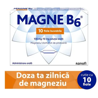 Magne B6 solutie orala 100 mg/10 mg, Sanofi | 10 fiole x 10 ml