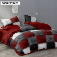 Lenjerie pat cu husa FINET (6 piese) rosu patrate 180x200 cm, Ralex | 1 buc