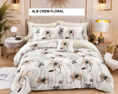 Lenjerie pat cu husa FINET (6 piese) alb crem floral 180x200 cm, Ralex | 1 buc