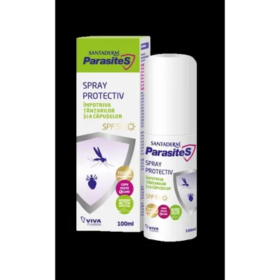 Spray protectiv SPF 50 impotriva tantarilor si capuselor Santaderm Parasites, Viva Pharma | 100 ml