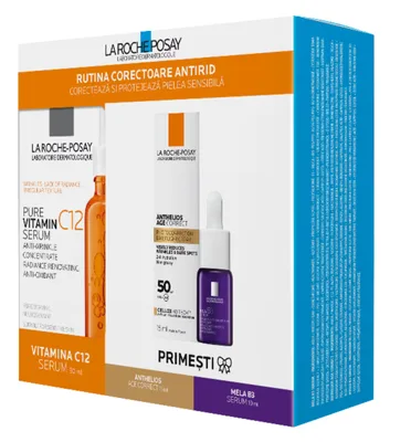Pure Vitamin C12 Serum 30ml + Ser B3 15 ml + Anthelios UV Age Correct SPF50+ 15 ml , La Roche-Posay | Set cadou