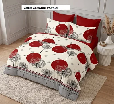 Lenjerie pat cu husa FINET (6 piese) crem cercuri papadii 180x200 cm, Ralex | 1 buc