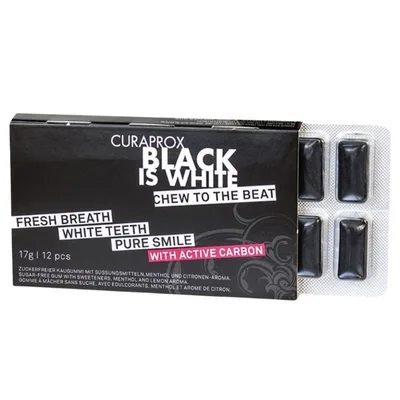Guma de mestecat Black is White, Curaprox | 17 g