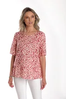 Bluza volan CV24063 roz/rosu pastel, Cesy | marimea XL