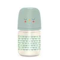 Biberon din sticla cu tetina SX Pro cu debit lent, verde, Bonhomia, Suavinex | 120 ml