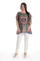 Bluza dama voal CV23046 verde & albastru arabesc, Cesy | marimea S/M