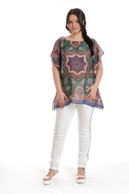 Bluza dama voal CV23046 verde & albastru arabesc, Cesy | marimea S/M