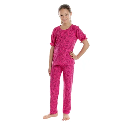 Pijama fete AV2419 ciclame/negru flowers, Andana | marimea 34 (7/8 ani)