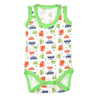 Body maiou/2 capse RB01 alb/imprimeu masinute/verde, Rombaby | 12/18 luni