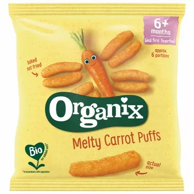 Snack ecologic Bio din Porumb Dulce si Morcovi 6+ luni, Organix | 20 g